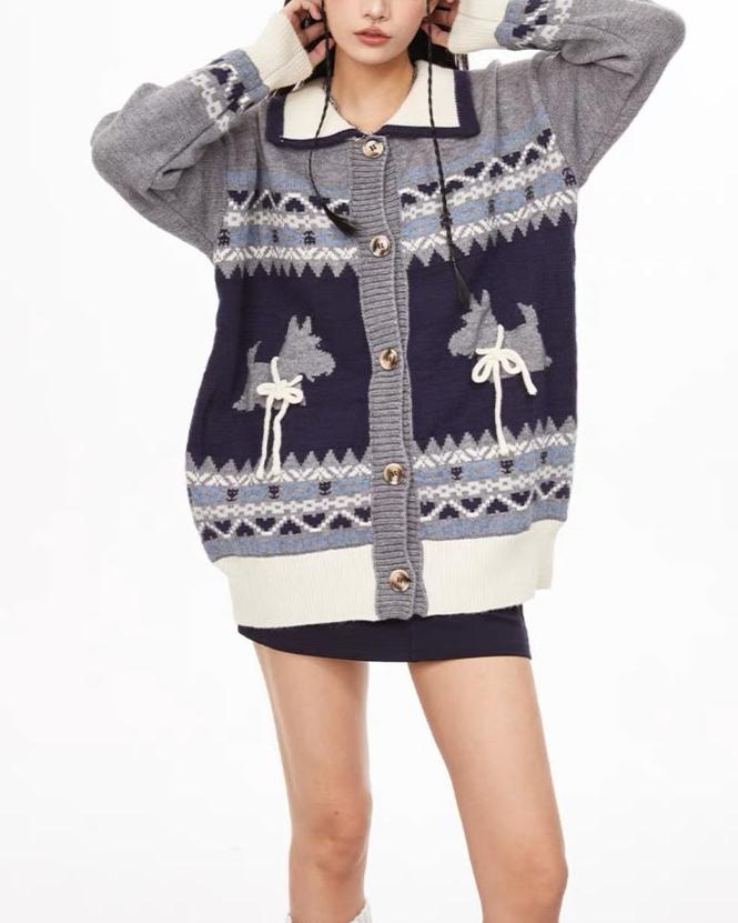 Christmas jacquard contrast sweater jacket