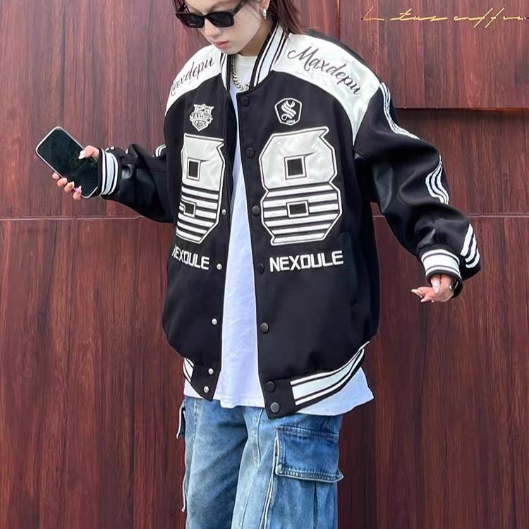 Retro embroidered motorcycle style jacket