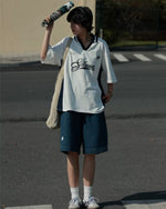 Contrast color stitching polo short sleeves