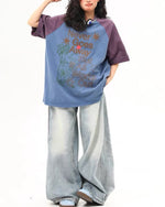 레터 프린트 컬러블록 반팔