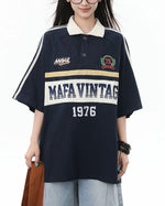 Contrast color lettering short sleeve shirt