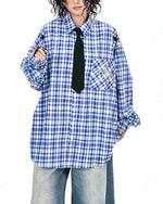 Retro casual plaid long-sleeved shirt