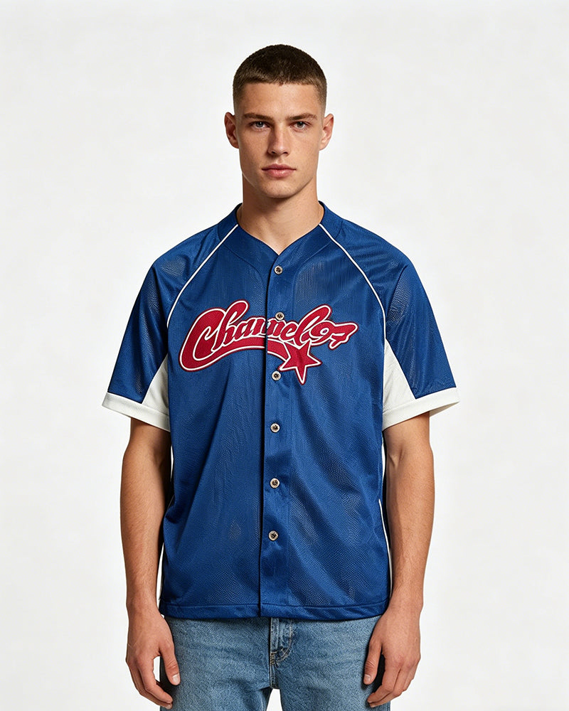 Retro color-blocked sports short-sleeved shirt