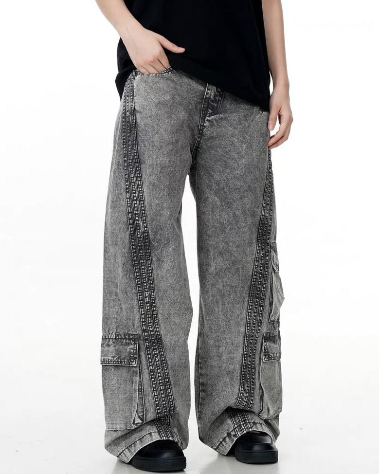 Washed distressed heavy duty jeans