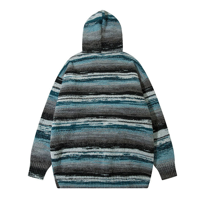 retro striped hooded cardigan 