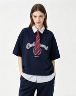 Fake two-piece lapel short sleeves