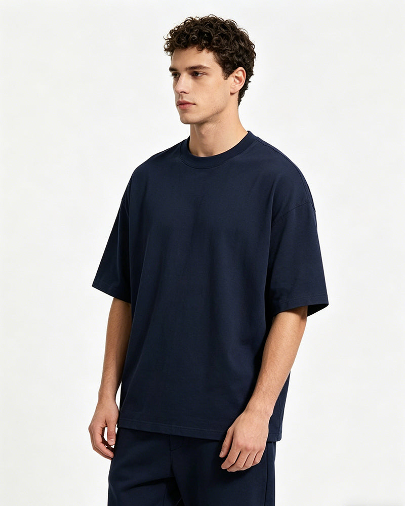 クルーネック無地オーバーサイズカップル半袖Tシャツ