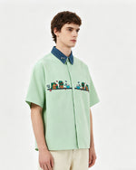 Contrast color stitching cute short sleeve shirt