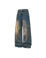 Washed distressed straight leg pants