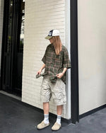 American retro plaid short-sleeved shirt 