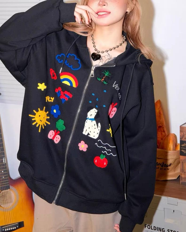 Cartoon embroidered jacket