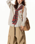 Fake two-piece cape striped long-sleeved shirt