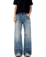 Distressed straight-leg trousers