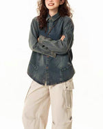 Vintage distressed denim long sleeve shirt