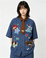 Cartoon Embroidered Short-Sleeve Shirt
