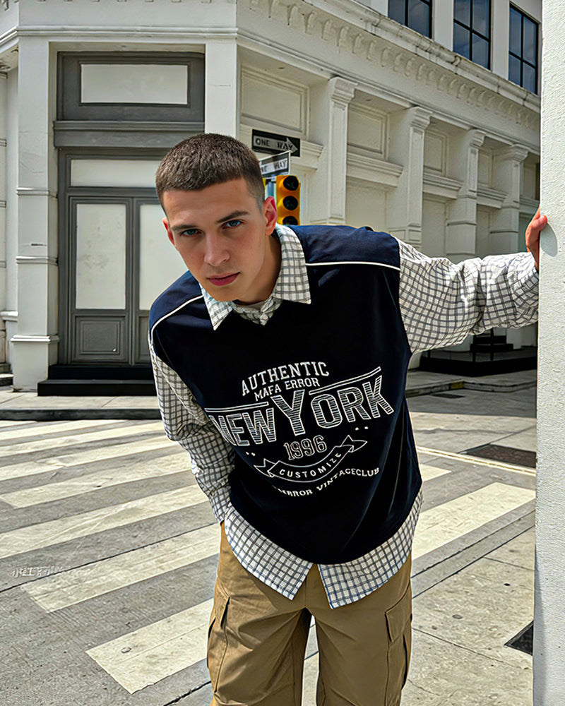 假兩件拼接短袖