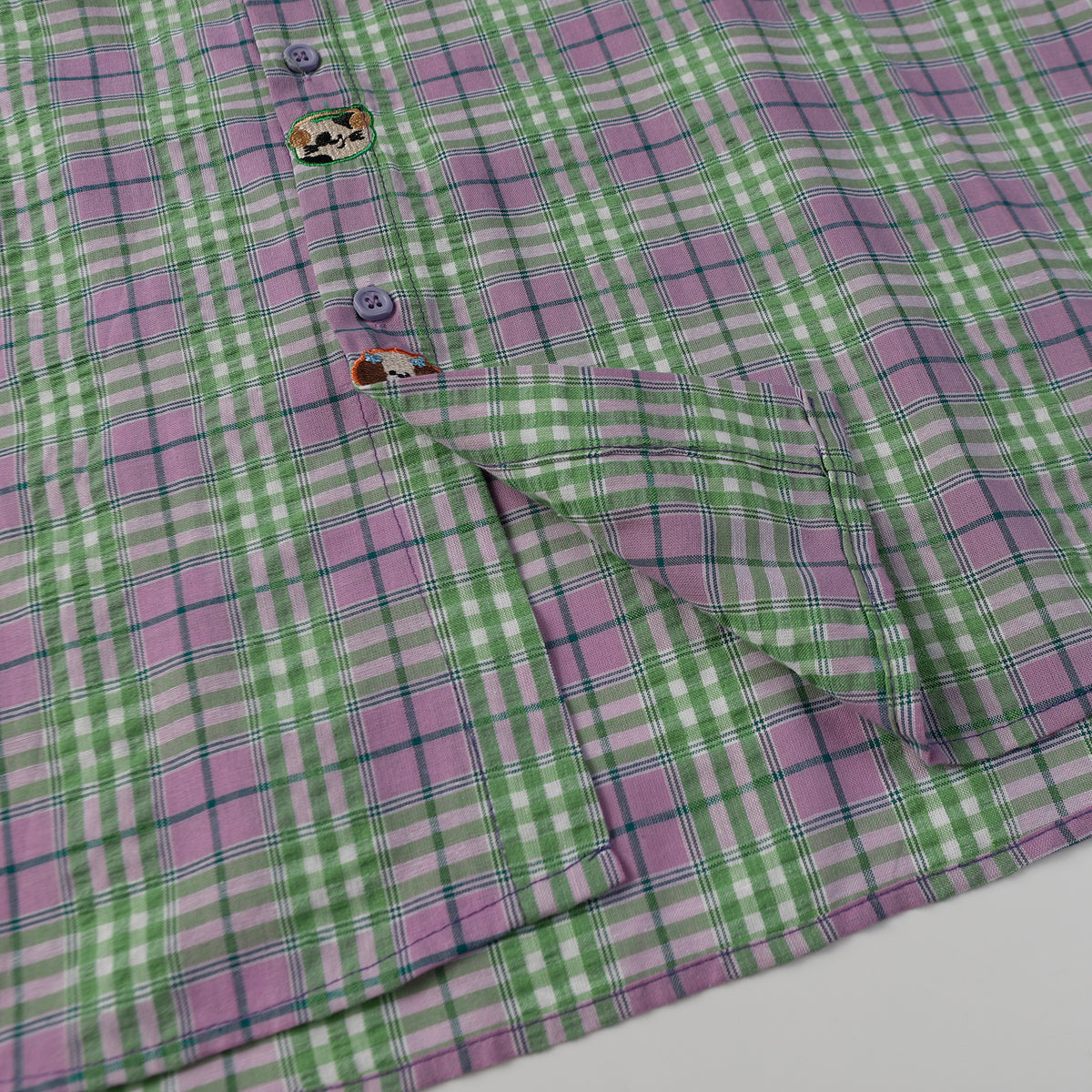 Retro cartoon plaid color block shirt