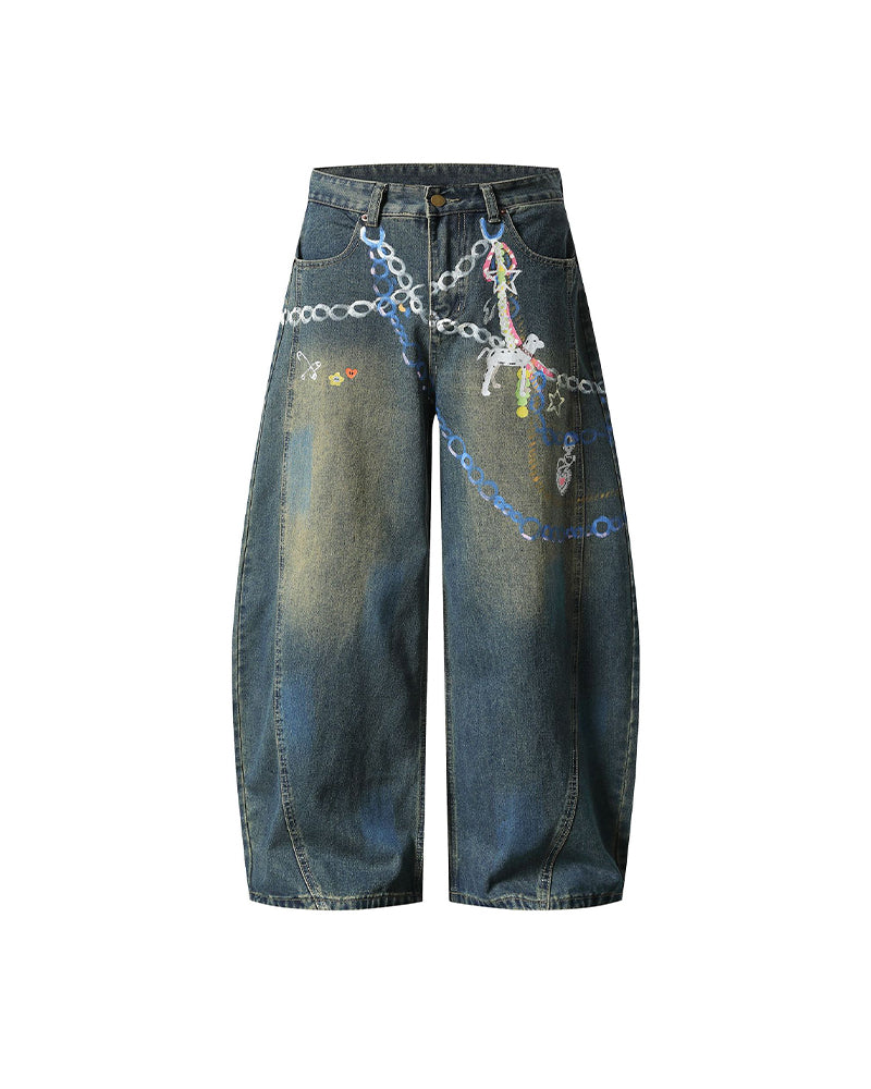 Distressed Washed Wide-Leg Jeans