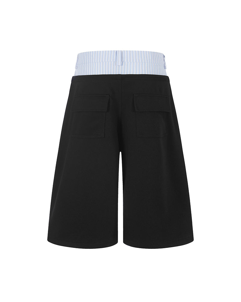 撞色拼接七分褲