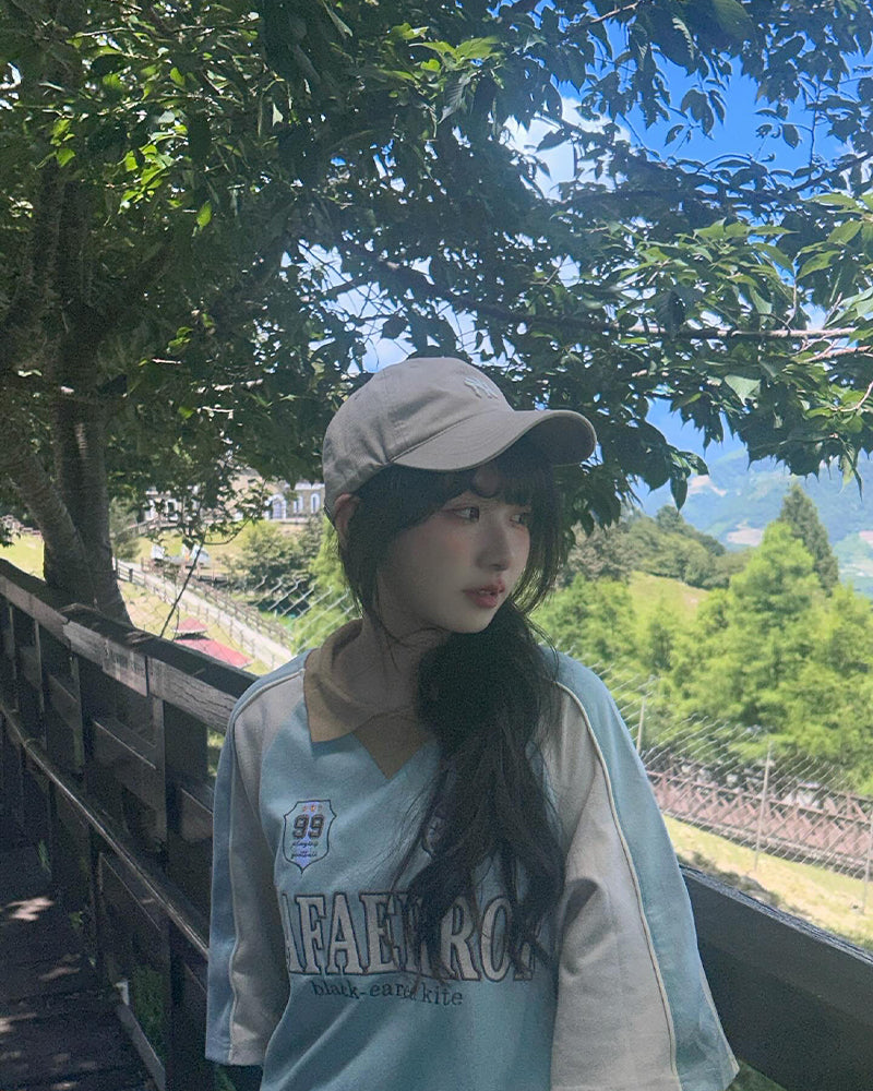 아메리칸 레트로 래글런 반소매