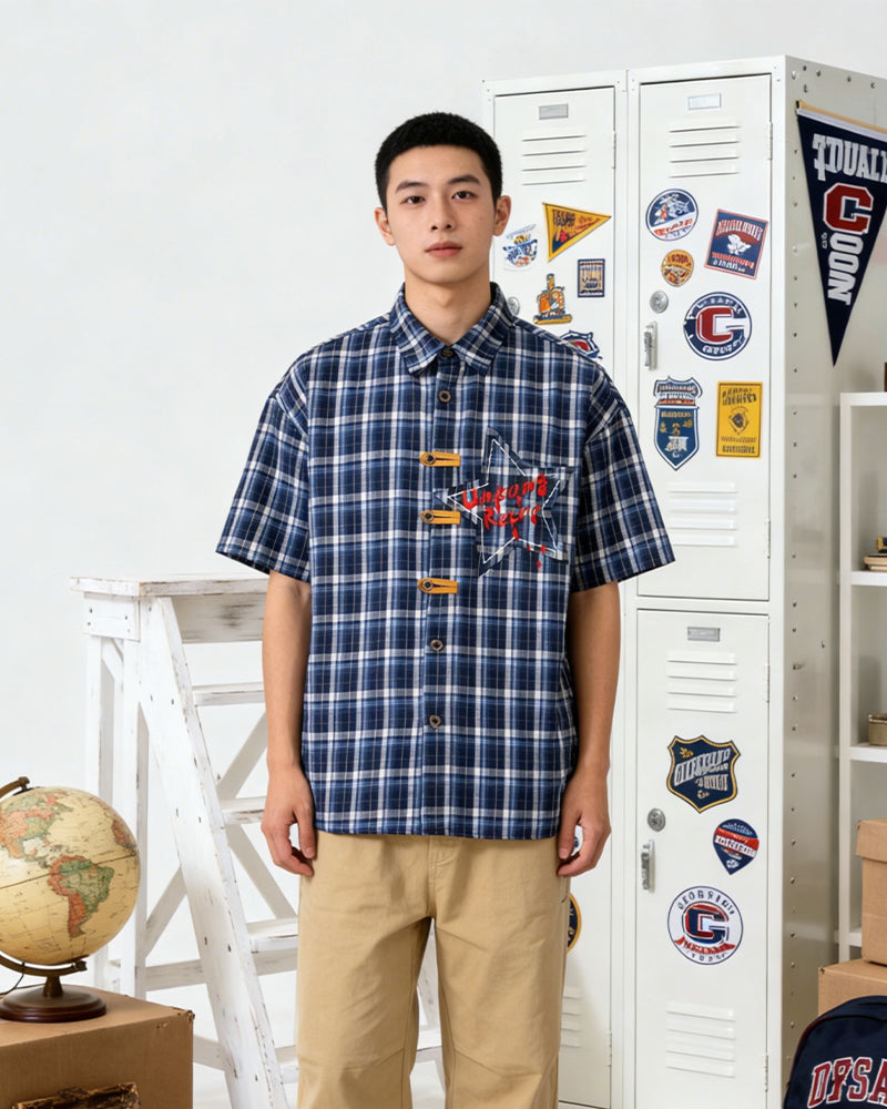 復古星星短袖襯衫