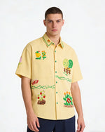 植物刺綉短袖襯衫