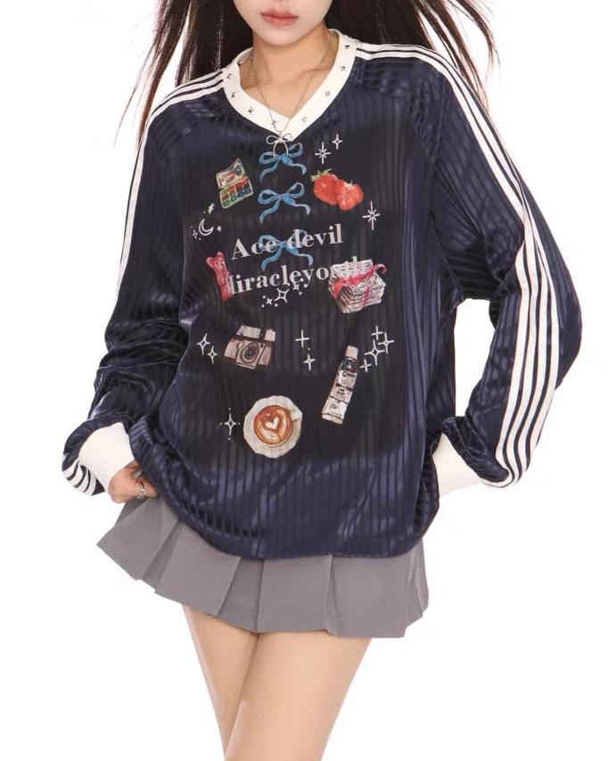 Retro printed pullover sweatshirt