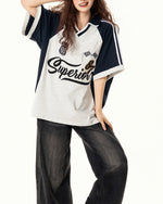 레트로 콘트라스트 폴로 반소매