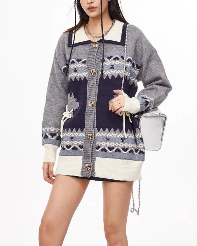 Christmas jacquard contrast sweater jacket