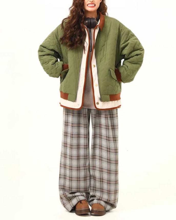 Retro contrast color patchwork cotton jacket