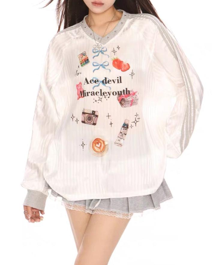 Retro printed pullover sweatshirt