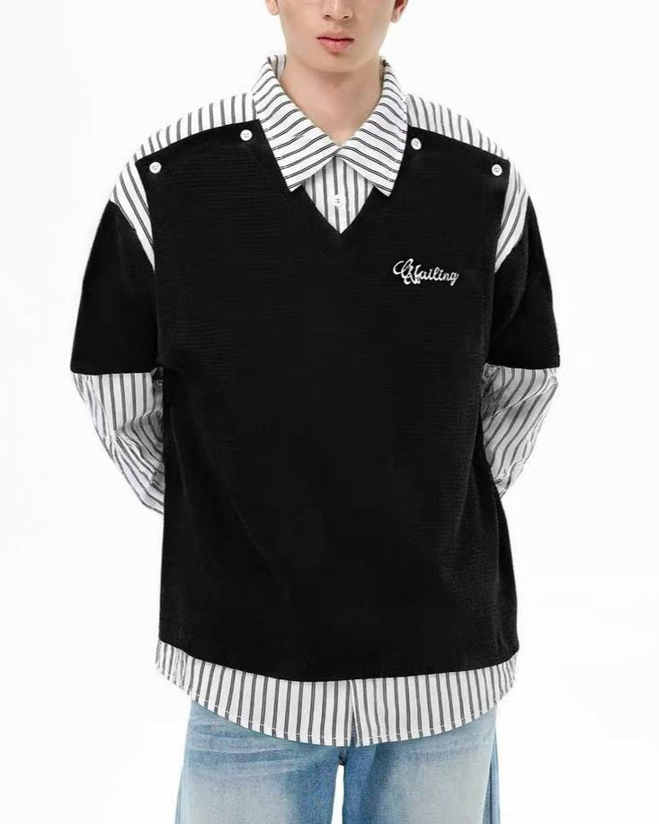 Fake two-piece polo sweatshirt