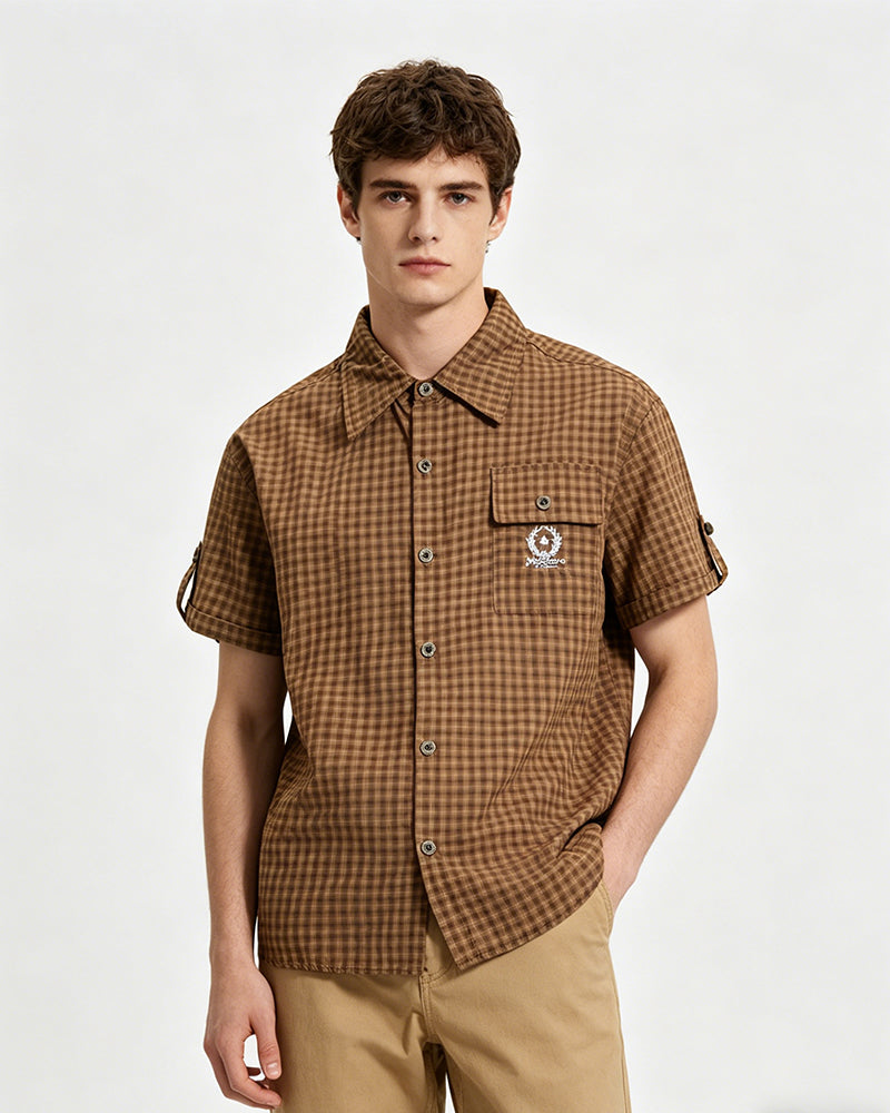 Retro embroidered short-sleeved shirt