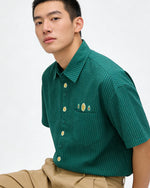 刺綉條紋短袖襯衫