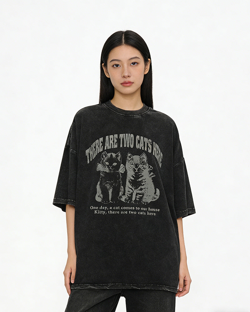 美式卡通小貓咪短袖