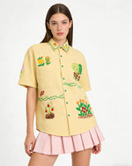 植物刺綉短袖襯衫
