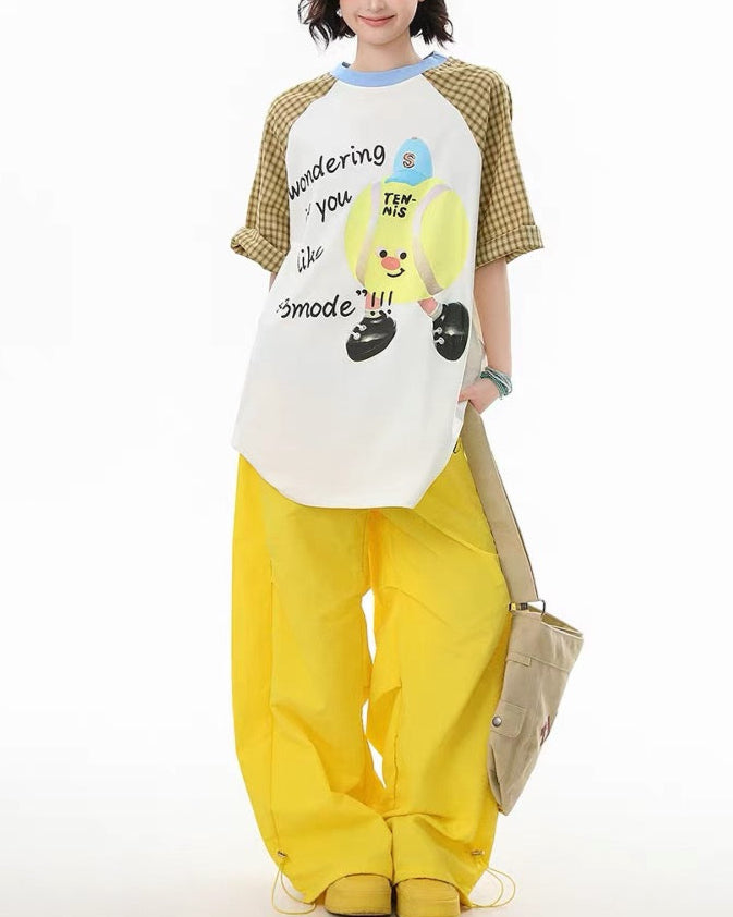 Plaid cartoon short sleeves