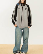 復古拼色刺綉立領針織外套