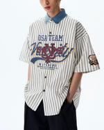 Lettering striped short-sleeved shirt