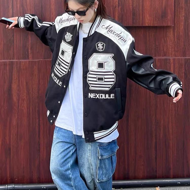 Retro embroidered motorcycle style jacket