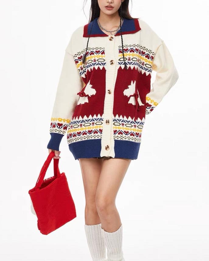 Christmas jacquard contrast sweater jacket