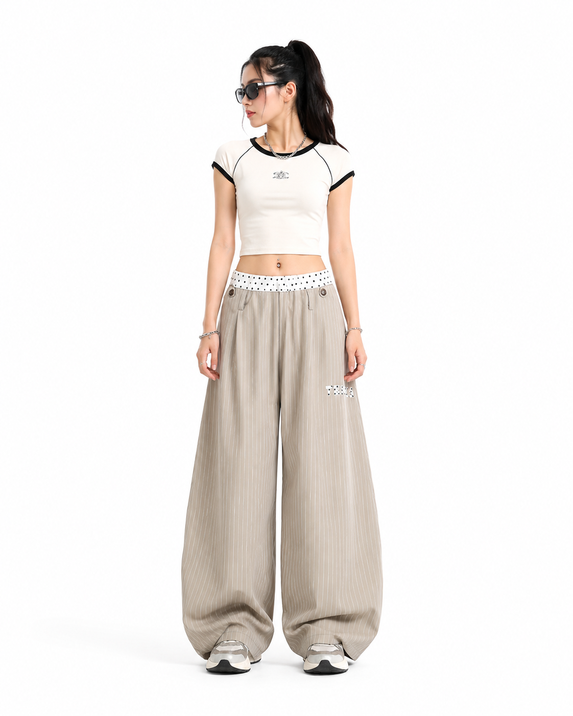 Patchwork waistband casual trousers