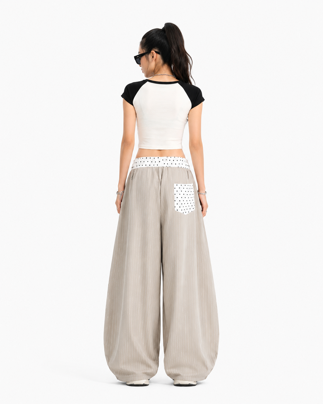 Patchwork waistband casual trousers