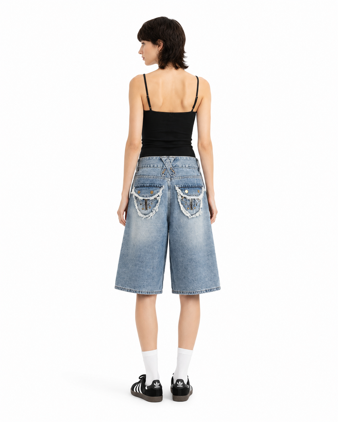 Studded distressed capri pants