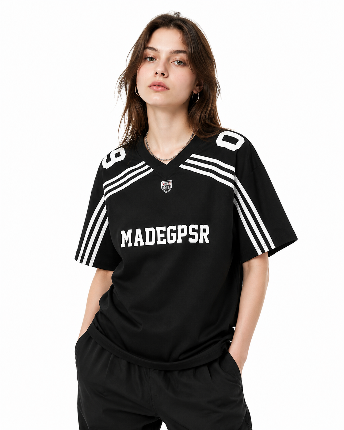 Embroidered badge short-sleeved shirt