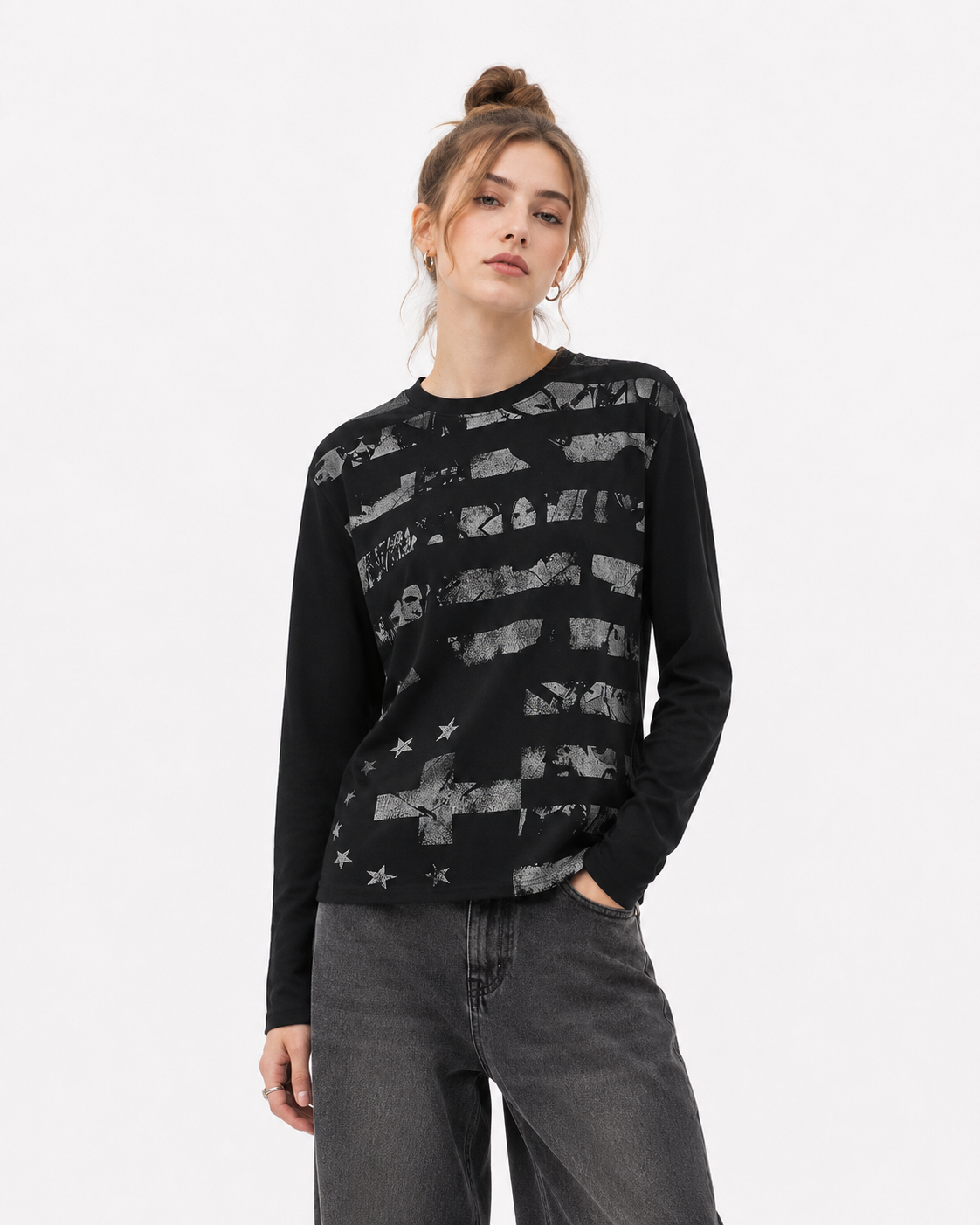 Loose-fitting casual striped long-sleeved shirt