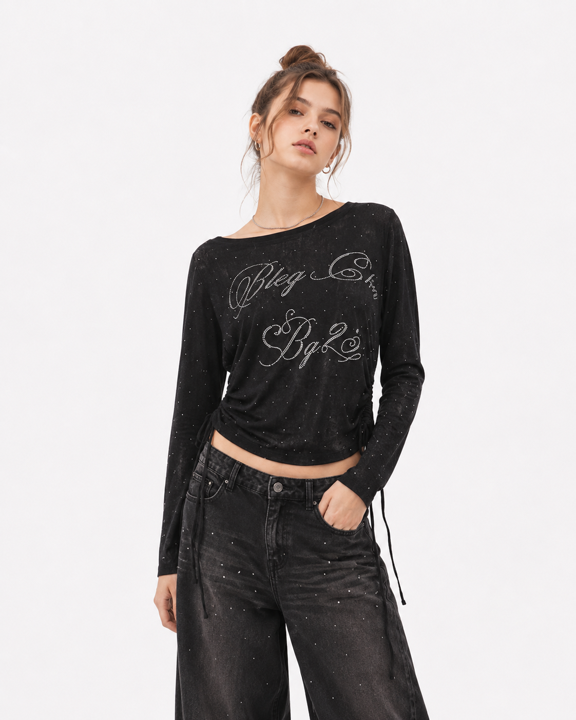 Rhinestone Fitted Long Sleeve