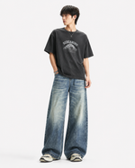 グラデーション加工のダメージ加工ワイドレッグパンツ