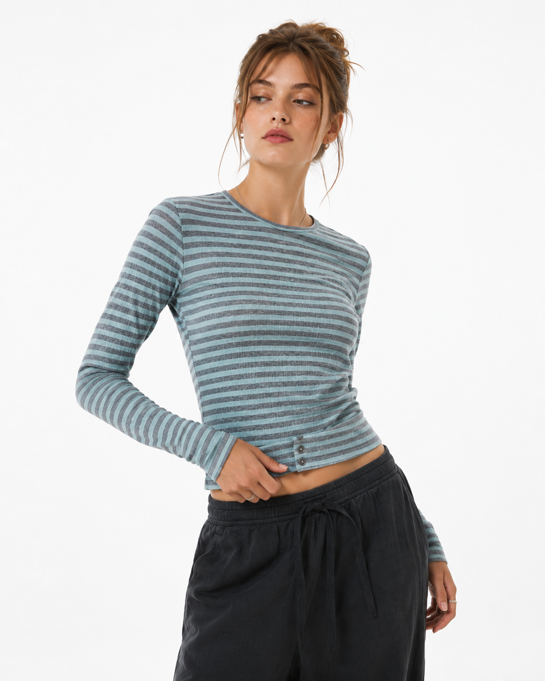 Striped crew neck versatile long sleeve