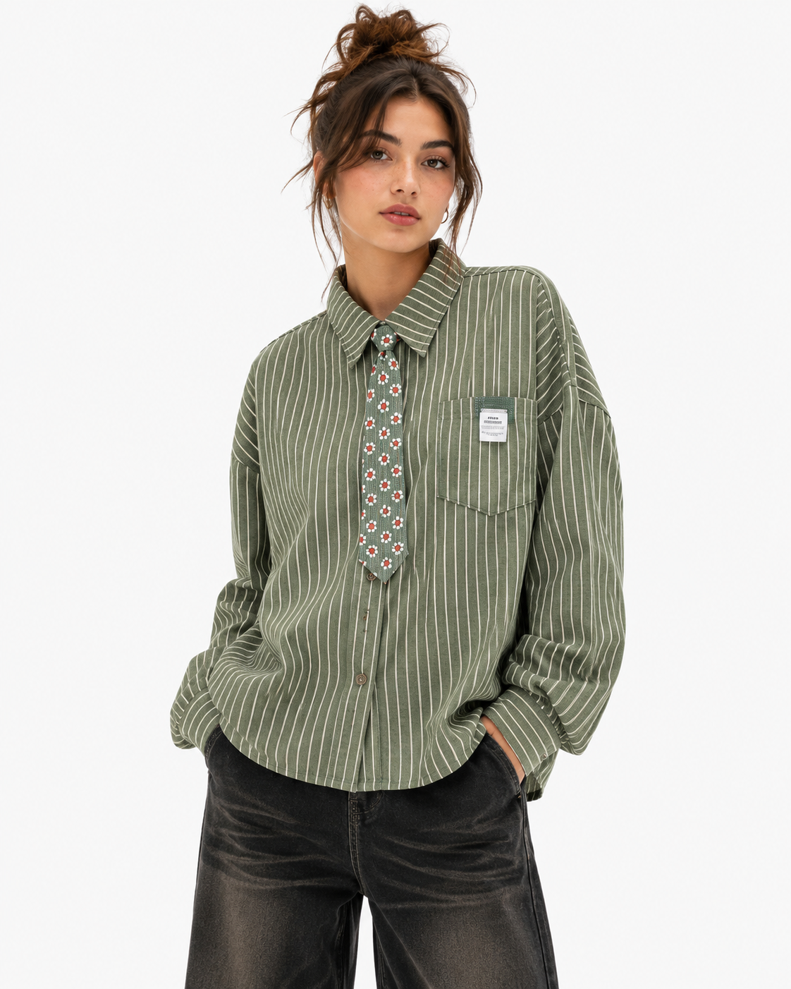 Vertical striped long-sleeved shirt